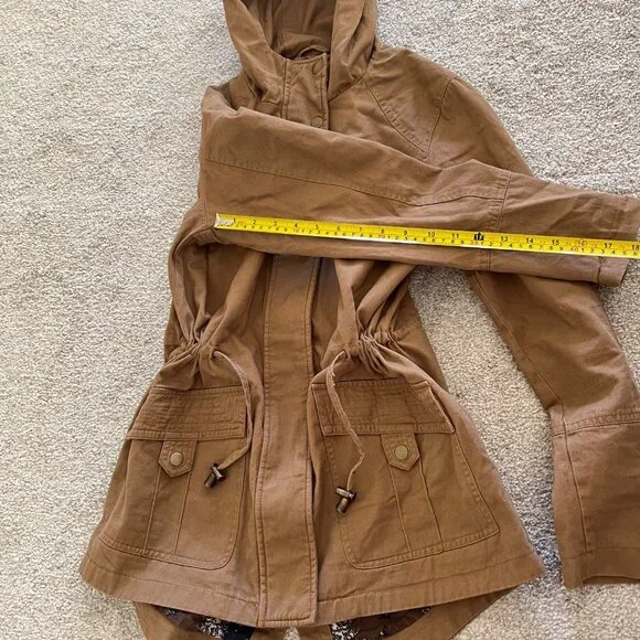 Vintage Faded Glory Hooded Utility Jacket with Drawstring Waist Aztec Lining S - Picture 10 of 11